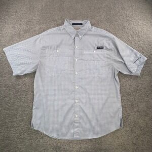Columbia PFG Mens Super Tamiami Short Sleeve Fishing Shirt Blue Plaid Large